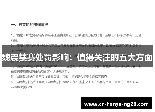 魏震禁赛处罚影响：值得关注的五大方面